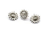Silver Sun Earring, 2 Antique Silver Plated Brass Sun Stud Earrings (15mm) N1523