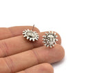 Silver Sun Earring, 2 Antique Silver Plated Brass Sun Stud Earrings (15mm) N1523