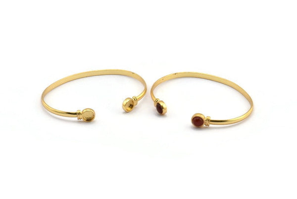 Gold Round Cuff, 1 Gold Plated Brass Round Cuff Stone Setting With 2 Pads - Pad Size 6mm V110 Q0635