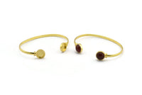 Silver Round Cuff, Silver Tone Brass Round Cuff Stone Setting With 2 Pads - Pad Size 10mm V109 H0924