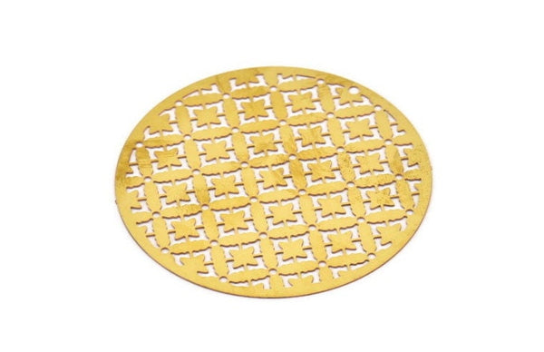 Brass Earring Charm ,4 Raw Brass Round Ethnic Motif Earring Charms Pendants, Findings (49mm) E492