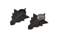 Black Badge Charm, 2 Oxidized Black Brass Rosette Pendants With 1 Loop - Pad Size 10mm (36x27mm) N1483 H1333