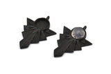 Black Badge Charm, 2 Oxidized Black Brass Rosette Pendants With 1 Loop - Pad Size 10mm (36x27mm) N1483 H1333