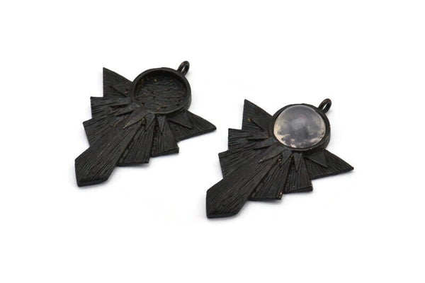 Black Badge Charm, 2 Oxidized Black Brass Rosette Pendants With 1 Loop - Pad Size 10mm (36x27mm) N1483 H1333