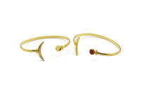 Brass Moon Cuff,  Raw Brass Moon And Planet Cuff Stone Setting With 1 Pad -  Pad Size 6mm N0977