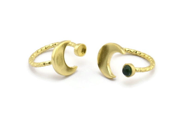 Brass Ring Settings, Raw Brass Moon And Planet Ring With 1 Stone Setting - Pad Size 4mm N1068