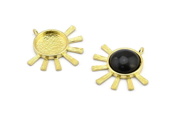 Brass Sun Charm, Raw Brass Sunshine Charms With 1 Loop, Pendants - Pad Size 16mm (35x33mm) N1271