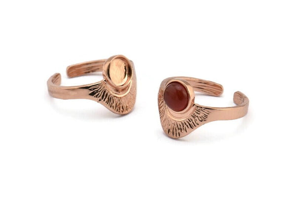 Rose Gold Ring Settings, 2 Rose Gold Plated Brass Adjustable Sunrise Rings - Pad Size 6mm N0737 Q0814