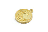 Brass Element Charm, 4 Raw Brass Water Element Symbol Charms With 1 Loop (17x14x1.5mm) N2028