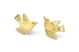 Brass Bird Earring, 4 Raw Brass Bird Stud Earrings (24x15x1.2mm) N1645