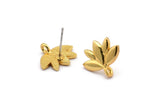 Earring Studs, 4 Gold Plated Brass - Gold Lotus Flower Earrings - Earring Findings (15x13mm) N1718