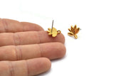 Earring Studs, 4 Gold Plated Brass - Gold Lotus Flower Earrings - Earring Findings (15x13mm) N1718