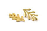 Gold Leaf Earring, 2 Gold Plated Brass Leaf Stud Earrings (29x15x1.50mm) N1711