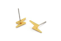 Gold Earring, 8 Gold Plated Brass Lightning Bolt Stud Earrings (14x5x1.2mm) N1644