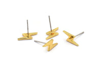 Gold Earring, 8 Gold Plated Brass Lightning Bolt Stud Earrings (14x5x1.2mm) N1644