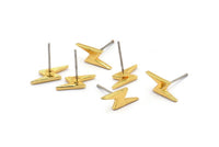 Gold Earring, 8 Gold Plated Brass Lightning Bolt Stud Earrings (14x5x1.2mm) N1644