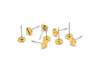 Gold Round Earring, 6 Gold Plated Brass Screw Shape Round Earring Studs (6x1.2mm) N1652