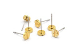 Gold Round Earring, 6 Gold Plated Brass Screw Shape Round Earring Studs (6x1.2mm) N1652