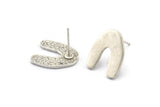 Earring Studs, 4 Antique Silver Plated Brass - Silver U Shape Earrings - Silver Earrings - Earrings (15x12.5x1mm) N1597