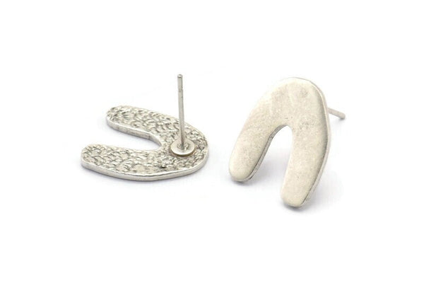 Earring Studs, 4 Antique Silver Plated Brass - Silver U Shape Earrings - Silver Earrings - Earrings (15x12.5x1mm) N1597
