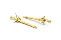 Gold Sword Earring, 2 Gold Plated Brass Sword Stud Earrings (43x12mm) N1624 H0910