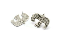 Silver Eagle Earring, 2 Antique Silver Plated Brass Eagle Stud Earrings (15x19x1mm) N1607 H1119