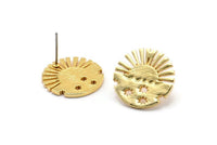 Gold Sun Earring, 2 Gold Plated Brass Sun Stud Earrings (18x1.5mm) N1712