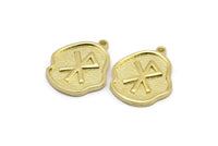 Brass Nordic Runes Charm, 4 Raw Brass Viking Love Symbol Rune Charms With 1 Loop, Norse Viking Runes, Runic Alphabet (19x16x1.5mm) N2051