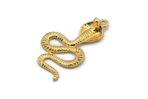 Gold Snake Charm, Gold Plated Brass Cobra Snake Charm With 1 Loop, Pendants, Findings, Earrings (45x26x8x2mm) N1639