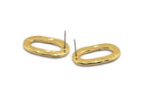 Gold Oval Earring, 2 Hammered Gold Plated Brass Oval Stud Earrings (26x14x2mm) N1702