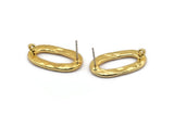 Gold Oval Earring, 2 Hammered Gold Plated Brass Oval Stud Earrings With 1 Loop (26x14x2mm) N1705