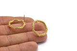 Gold Circle Earring, 2 Gold Plated Brass Wavy Circle Stud Earrings (24x3mm) N1696