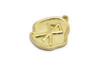 Brass Nordic Runes Charm, 4 Raw Brass Viking Courage Symbol Rune Charms With 1 Loop, Norse Viking Runes, Runic Alphabet (19x16x1.5mm) N2045