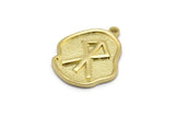 Brass Nordic Runes Charm, 4 Raw Brass Viking Courage Symbol Rune Charms With 1 Loop, Norse Viking Runes, Runic Alphabet (19x16x1.5mm) N2045