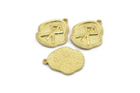 Brass Nordic Runes Charm, 4 Raw Brass Viking Courage Symbol Rune Charms With 1 Loop, Norse Viking Runes, Runic Alphabet (19x16x1.5mm) N2045