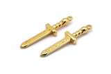 Gold Knife Charm, 2 Gold Plated Brass Knife Charms With 1 Loop, Pendants, Findings (36x9x4mm) N1640