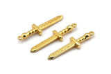 Gold Knife Charm, 2 Gold Plated Brass Knife Charms With 1 Loop, Pendants, Findings (36x9x4mm) N1640