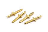 Gold Knife Charm, 2 Gold Plated Brass Knife Charms With 1 Loop, Pendants, Findings (36x9x4mm) N1640