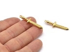 Gold Knife Charm, 2 Gold Plated Brass Knife Charms With 1 Loop, Pendants, Findings (36x9x4mm) N1640