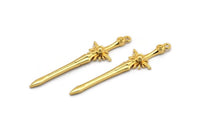 Gold Sword Charm, 2 Gold Plated Brass Sword Charms With 1 Loop, Earrings, Charms Pendants, Findings (46x12mm) N1625 Q0794