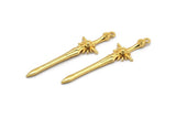 Gold Sword Charm, 2 Gold Plated Brass Sword Charms With 1 Loop, Earrings, Charms Pendants, Findings (46x12mm) N1625 Q0794