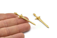 Gold Sword Charm, 2 Gold Plated Brass Sword Charms With 1 Loop, Earrings, Charms Pendants, Findings (46x12mm) N1625 Q0794