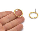 Gold Circle Earring, 2 Gold Plated Brass Wavy Circle Stud Earrings (25x2mm) N1700