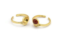 Gold Ring Settings, 2 Gold Plated Brass Adjustable Sunrise Rings - Pad Size 6mm N0738 Q0815