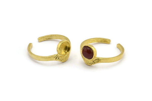 Brass Ring Settings, Raw Brass Adjustable Sunrise Rings - Pad Size 6mm N0738