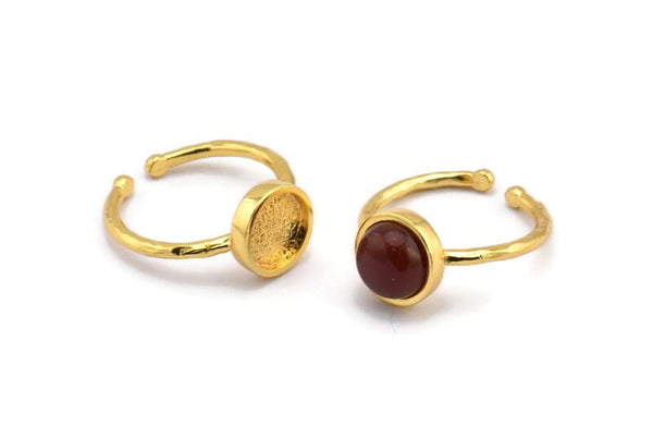 Gold Ring Settings, Gold Plated Brass Round Ring With 1 Stone Setting - Pad Size 8mm N1765 S1201