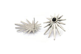 Silver Badge Earring, 2 Antique Silver Plated Brass Rosette Stud Earrings - Pad Size 4mm (29x25mm) N1507