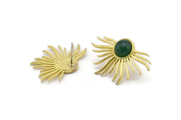 Brass Sun Earring, Raw Brass Sunshine Stud Earrings - Pad Size 8mm N0802