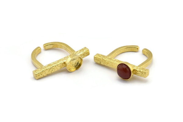 Brass Ring Settings, Raw Brass Adjustable D Shape Rings - Pad Size 8mm N1060