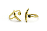 Brass Ring Settings, 3 Raw Brass Moon And Planet Ring With 1 Stone Setting - Pad Size 4mm N1285